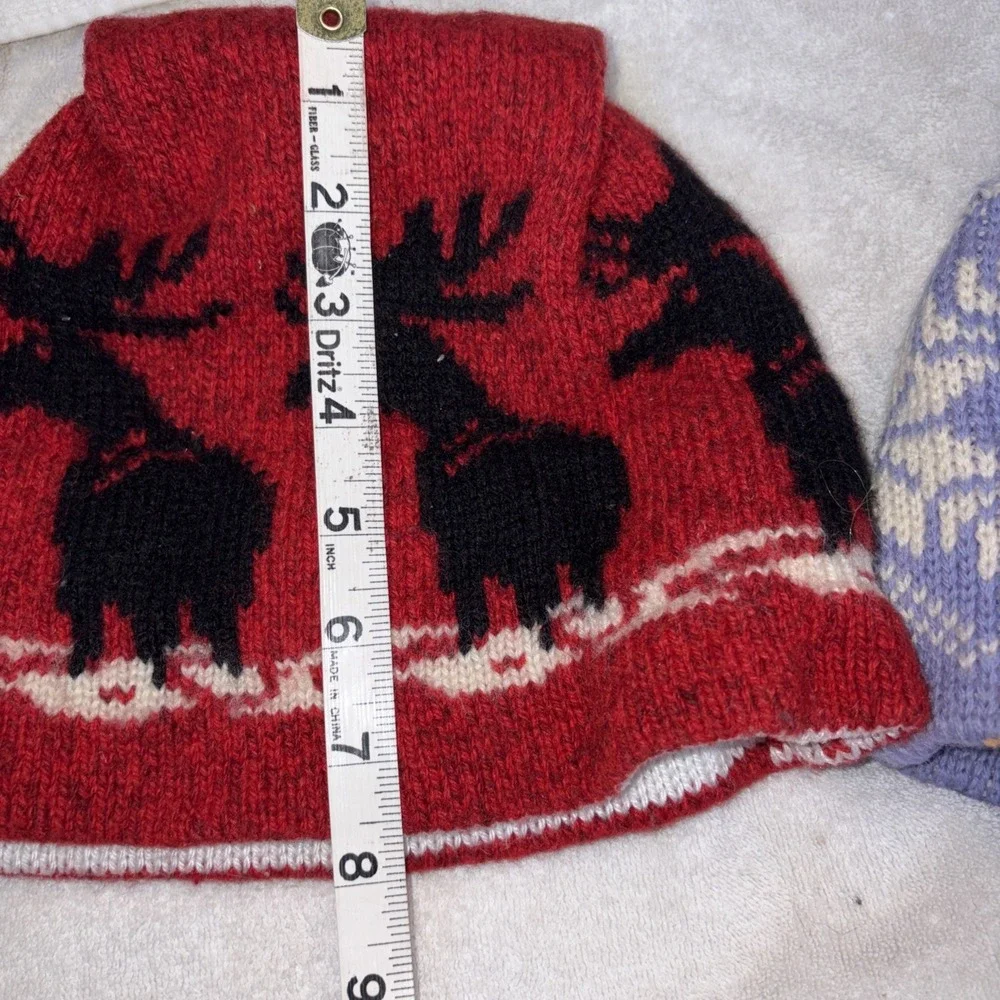 Lot Of 2 Vintage Wool Winter Nordic Beanies Pure Wool Scullcap Style Onesize
